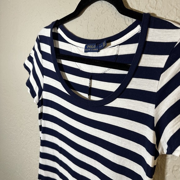 POLO RALPH LAUREN Navy Blue Stripe Maxi Dress Long Tee Dress Preppy Nautical - Picture 1 of 8